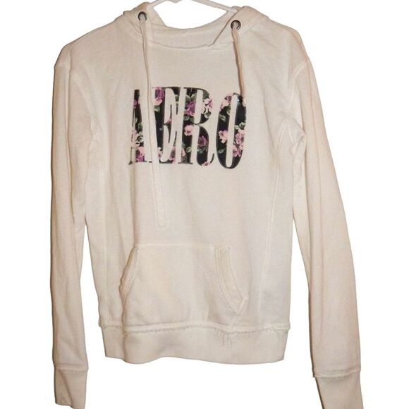 AEROPOSTALE women's junior's x-small cream drawstring hoodie sweatshirt - Picture 1 of 11